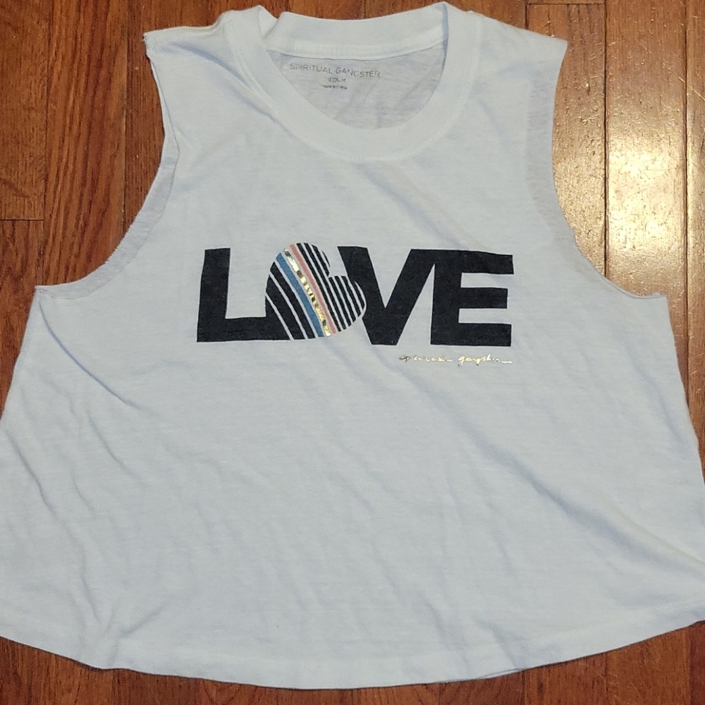 Spiritual Gangster White Muscle Tee with Black LOVE Graphic